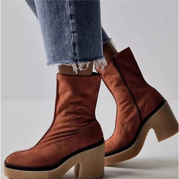 Free People Gigi Suede Ankle Boots - Us 8 / Eu 38 Rust - Picture 1 of 3
